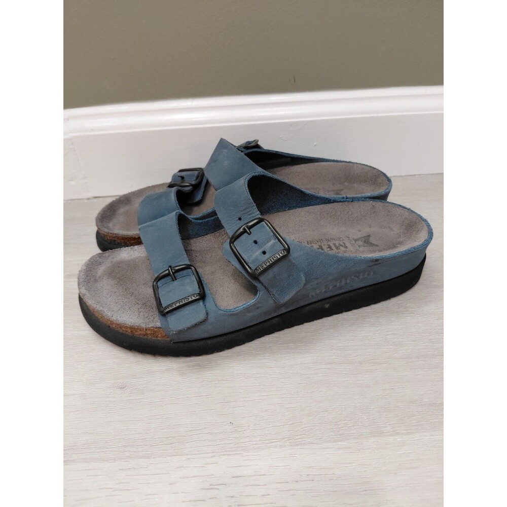 Mephisto Nerio Navy Leather Comfort Sandal Slide Women Size 37EU 7US